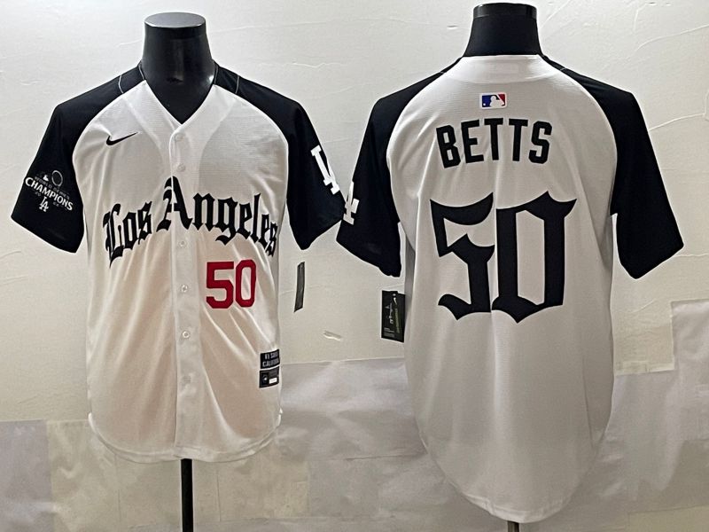 Men 2025 Los Angeles Dodgers #50 Betts White black Five generations Joint Name Nike MLB Jersey style 5262